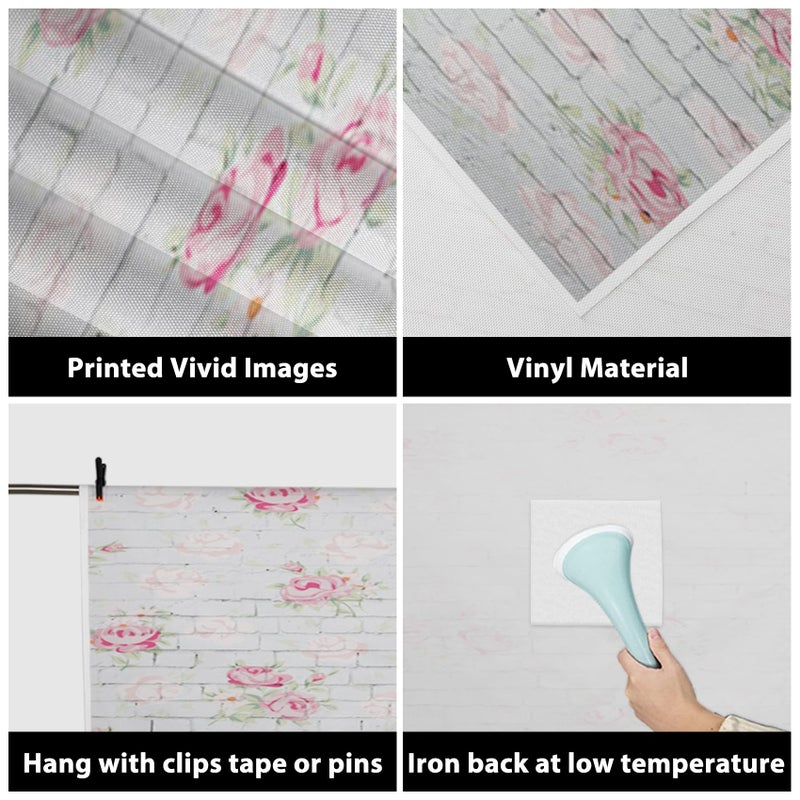 AOFOTO 4x6ft Brick Wall Flower Backdrop Sweet Roses Floral Pattern Wall Photography Background Kids Birthday Party Decoration Kid Baby Girl Newborn Portrait Photo Studio Props Vinyl Wallpaper - Image 3